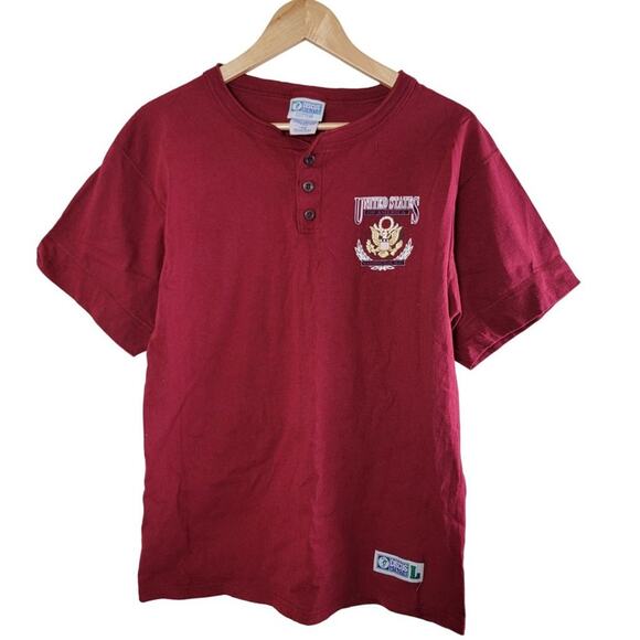 Vintage Discus Athletic 90s USA Emblem Logo Mens Tee T-Shirt size L Red - Picture 1 of 10